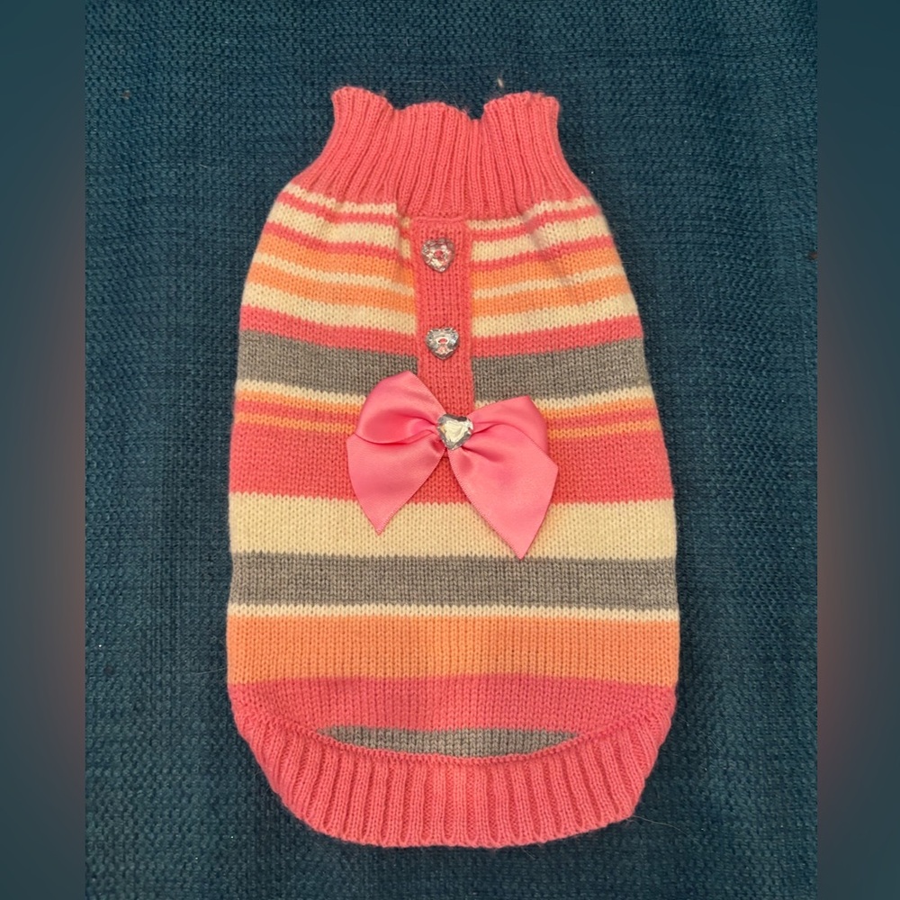 Smoochie Pooch pink stripe sweater dog cat coat jacket puppy 🐶 bow rhinestone